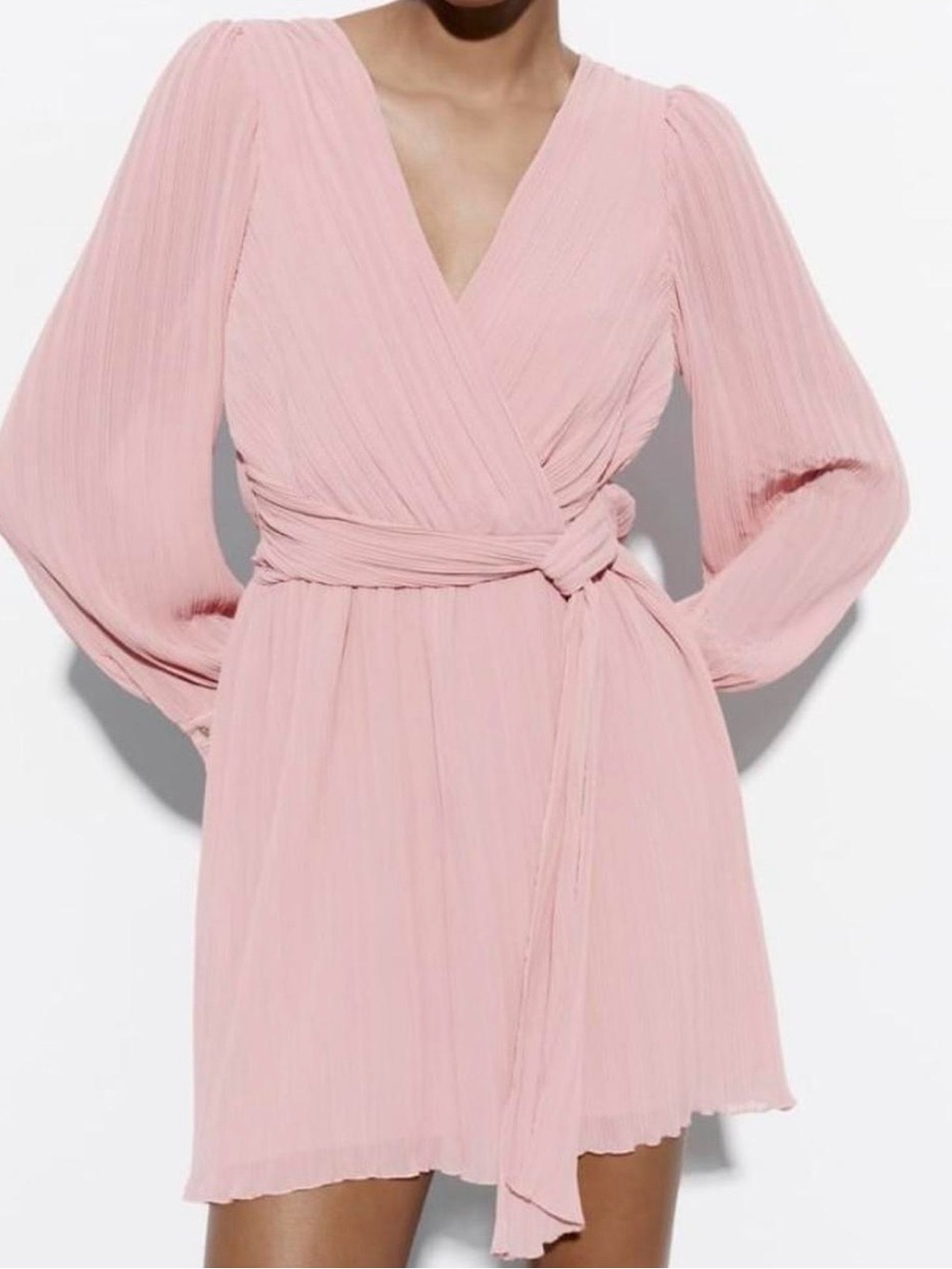 Zara Blush Pink Long-Sleeve Wrap Dress